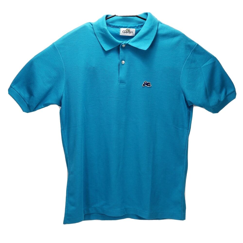 Vintage Garan Blue Polo Shirt Mens Large Single Stitch Made in USA 80s 90s